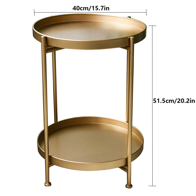 2-Tier Metal Round Side Table with Removable Tray