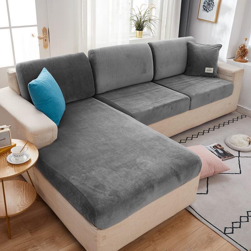 Velvet Stretch Sofa Cushion Covers, Thick Plush Sofa Seat Covers