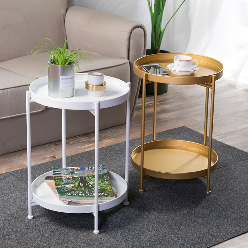 2-Tier Metal Round Side Table with Removable Tray