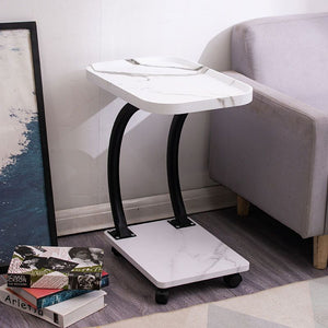 2 Tier Small C Shaped Sofa Side Table with Rolling