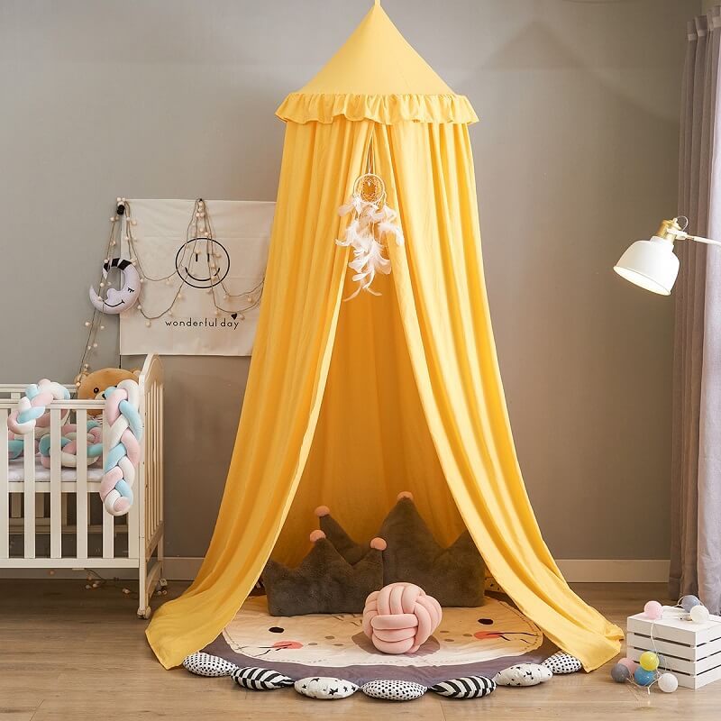 Kids Bed Canopy with Frills, Round Dome Princess Bed Tent Canopy