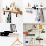 Bamboo Wall Mounted Floating Shelves with Hooks