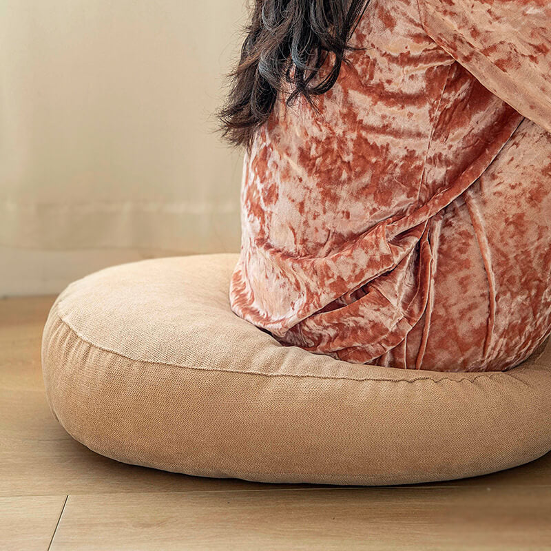 Linen Round Floor Cushion with Removable Cover