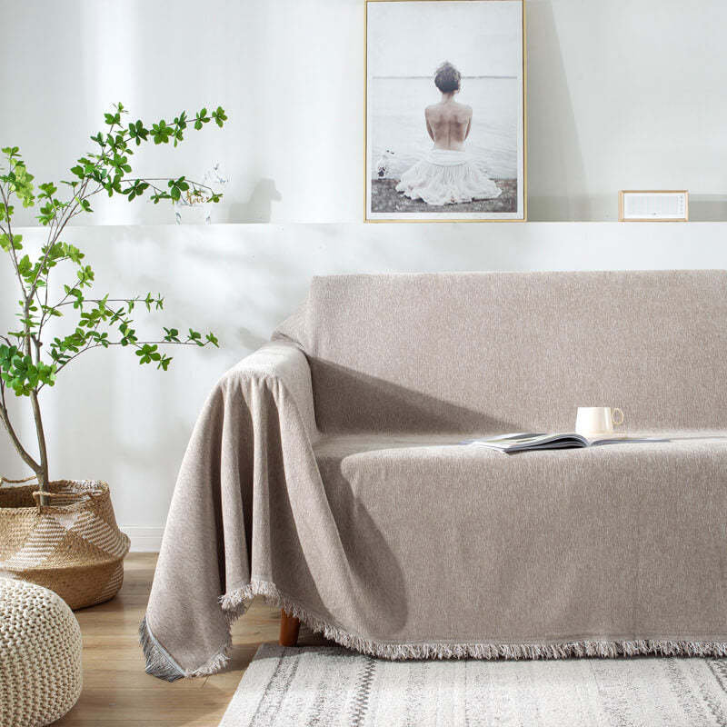 Throw Rug Cover Dustproof Sofa Throw Cover with Tassel, Large Chenille Sofa Covers ...