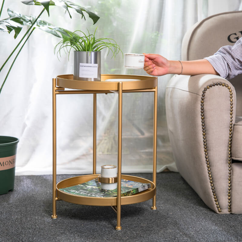 2-Tier Metal Round Side Table with Removable Tray