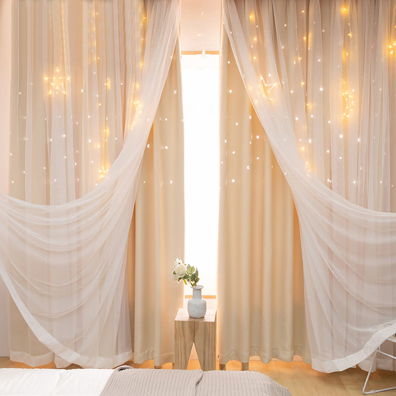 Double Layers Star Hollow Out Blackout Curtains