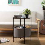 Round Side Table with Storage Basket
