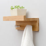 Bamboo Wall Mounted Floating Shelves with Hooks
