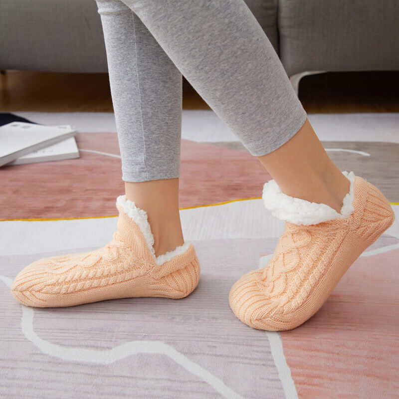 Fleece Thickening Floor Slipper Socks with Non Slip Gripper