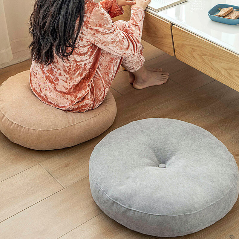 Linen Round Floor Cushion with Removable Cover