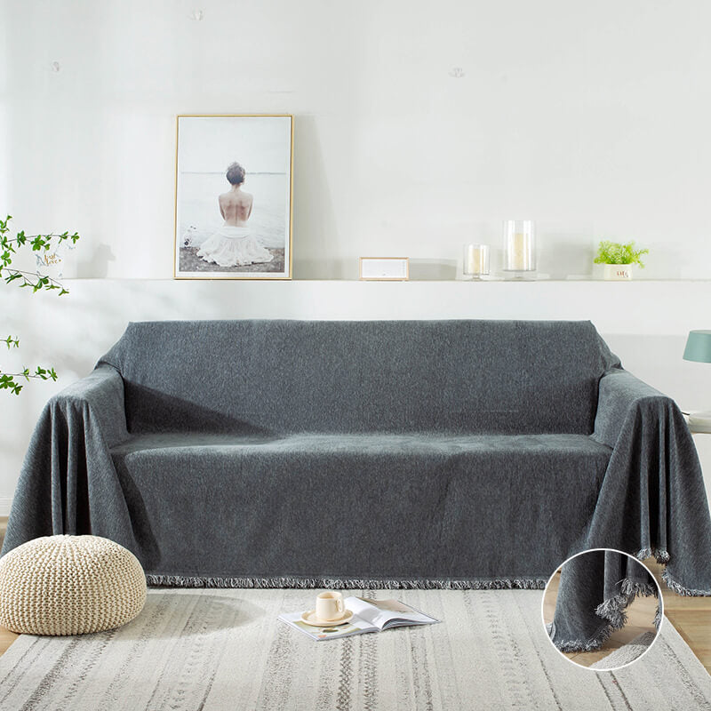Throw Rug Cover Dustproof Sofa Throw Cover with Tassel, Large Chenille Sofa Covers ...
