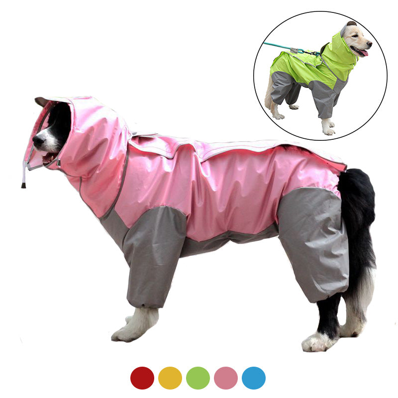 Waterproof Dog Raincoat with Hood and Leash Hole