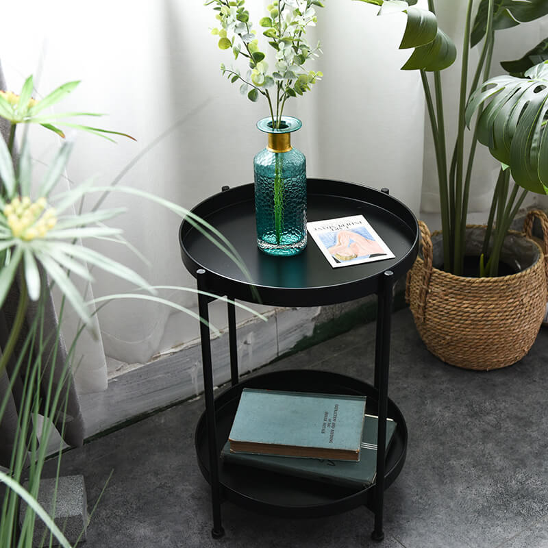 2-Tier Metal Round Side Table with Removable Tray