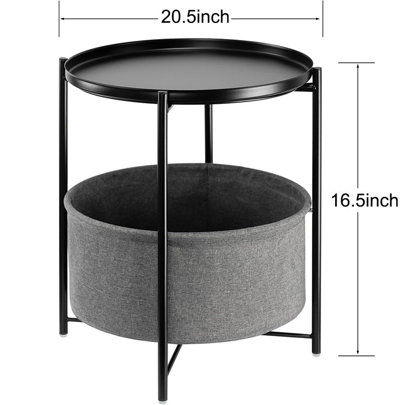 Round Side Table with Storage Basket