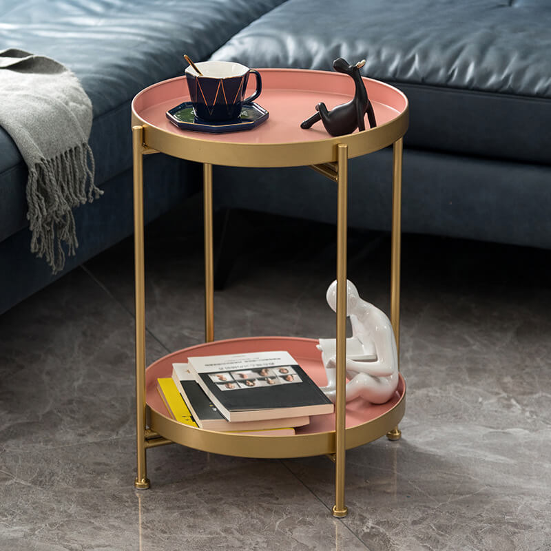 2-Tier Metal Round Side Table with Removable Tray