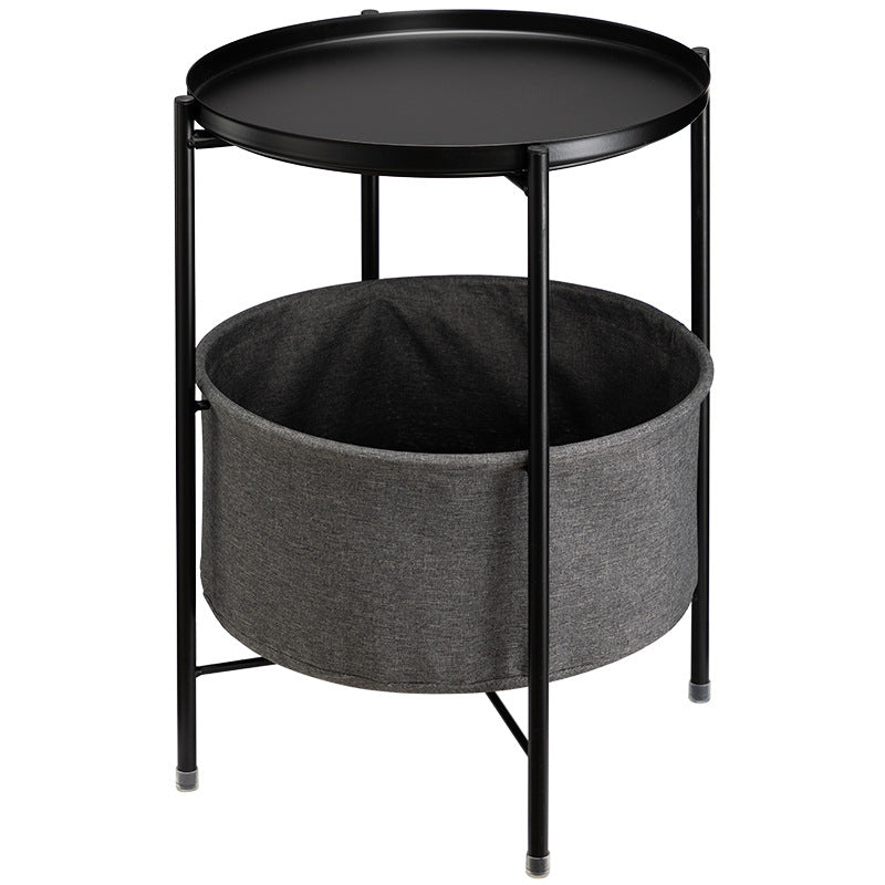 Round Side Table with Storage Basket