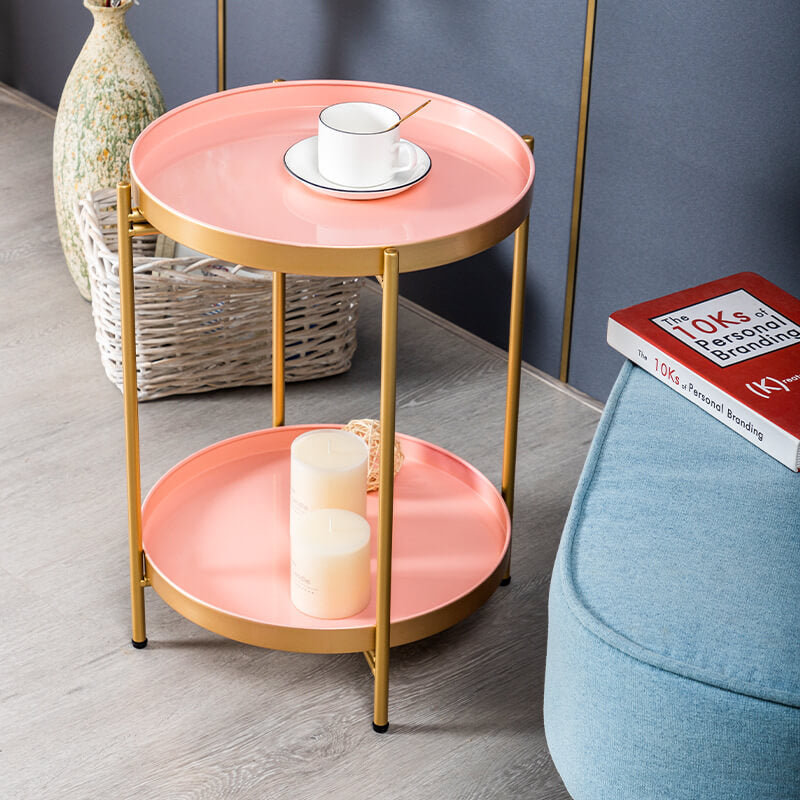 2-Tier Metal Round Side Table with Removable Tray