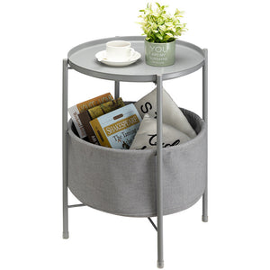 Round Side Table with Storage Basket