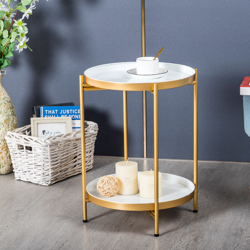 2-Tier Metal Round Side Table with Removable Tray