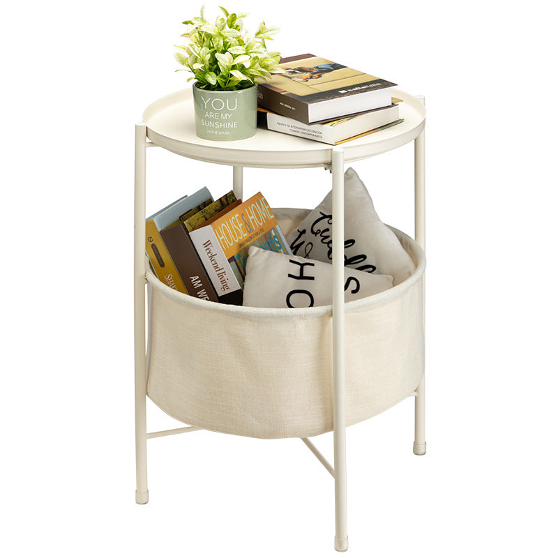 Round Side Table with Storage Basket