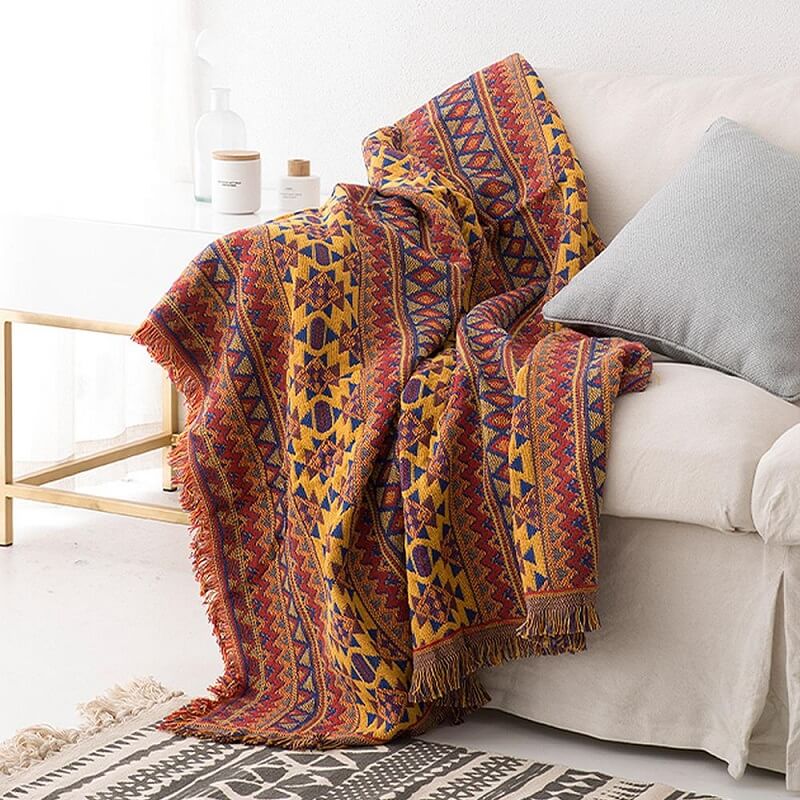 Boho Sofa Throws Blankets, Cotton Reversible Bohemian Couch Bed Throw ...