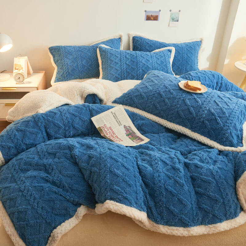 3 Pcs Sherpa Fleece Duvet Cover with Pillow Case