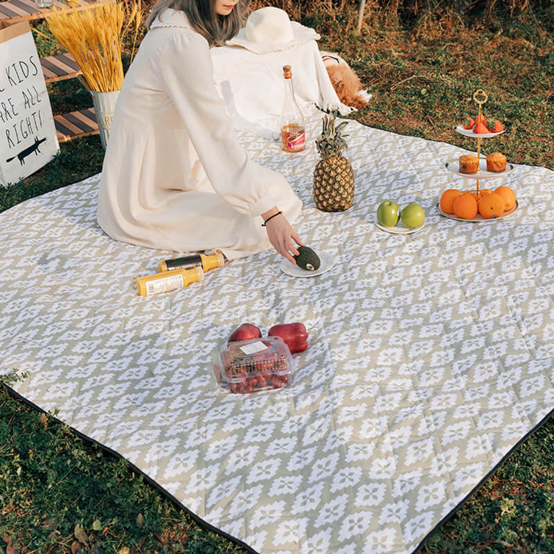 Waterproof Quilted Picnic Blanket with Straps